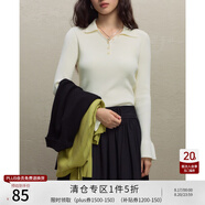 自巧（ZIQIAO）小個(gè)子軟糯復(fù)古polo翻領(lǐng)針織衫女秋冬2023新款薄款喇叭袖毛衣 奶油白 XS (2碼)