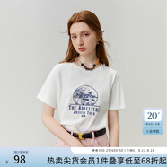 范思藍(lán)恩23FS13154白色印花寬松正肩短袖t恤女新款設(shè)計(jì)感小眾 米白色 M