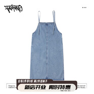 FAIRFAFO林肉肉【吊帶牛仔連衣裙】休閑寬松遮肚直筒長(zhǎng)裙子女夏季2025新款 牛仔藍(lán) L (裙長(zhǎng)91體重125-145)