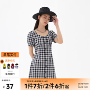 美特斯邦威格紋連衣裙女夏季新款舒適時(shí)尚校園風(fēng)高腰黑色女士裙子 影黑 L 165 88A