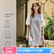 Olrain歐芮兒夏季女裝直筒名媛風(fēng)撞色蕾絲拼接連衣裙 灰色 XL