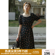 獨束大碼女裝抽繩設(shè)計碎花連衣裙女夏季新款胖mm法式茶歇裙 短款 2XL