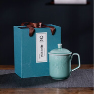 甌江現貨陶瓷浮雕茶杯辦公文創(chuàng  )禮品楓葉浮雕陶瓷杯辦公室家用泡茶 楓葉杯天青