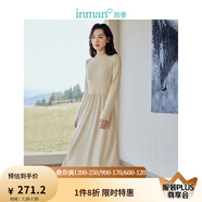 茵曼（INMAN）燈芯絨連衣裙春秋女裝新品長袖休閑針織禮服中長裙子 淡香杏-18348727 M