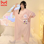 貓人（MiiOW）小酒窩連體睡衣女夏季短袖純棉靈能可愛(ài)搞怪情侶睡裙男 3-15蛋仔派對(duì)粉色-拉鏈款 M 建議70-100斤