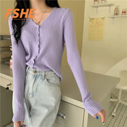 FSHE2025年早秋季新款V領(lǐng)針織衫長(zhǎng)袖開衫毛衣小外套百搭女溫柔風(fēng)上衣 紫色 S[建議80-95斤]