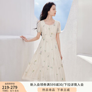 香影襯衫女短袖2025夏裝新款正肩圓領(lǐng)杏色甜美風(fēng)襯衣刺繡碎花上衣 杏色連衣裙 L85S053 M 160/84A/95-110斤