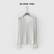 ME HOME YANG【后蕾絲面膜T】萊賽爾綿羊毛混紡輕柔冰絲感顯瘦舒適T恤 奶油白 M (38) 100-120