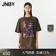 JNBY/江南布衣25夏新品T恤女小花仙客來印花直筒中袖圓領5P4112330 316/橄欖綠 XS