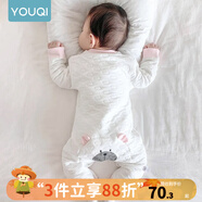 優(yōu)奇嬰兒衣服新生兒保暖三層夾棉連體衣春秋冬季哈衣爬服男女寶寶睡衣 升級(jí)【三層暖棉】屁屁熊粉色 90cm