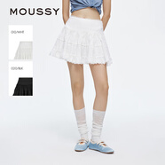 moussy 2025新品蕾絲下擺刺繡logo短裙半身裙028ISA31-4111 010白色 S