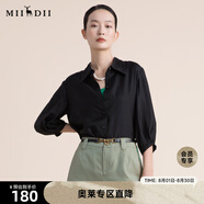 謎底襯衫女2022夏季新款高端舒適質(zhì)感銅氨絲釘珠上衣女222GC0584 黑色花 M
