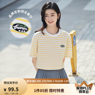 茵曼（INMAN）條紋圓領(lǐng)T恤女夏季新款套頭休閑寬松顯瘦純棉短袖上衣 黃條 XL