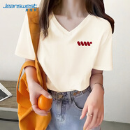 真維斯（JEANSWEST）純棉白色t恤女短袖寬松v領(lǐng)正肩夏2025打底簡(jiǎn)約體恤雞心領(lǐng)內搭上衣