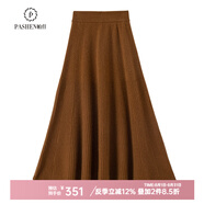 帕什 女羊絨半身裙35%山羊絨秋冬新款針織高腰顯瘦百褶傘裙 CT-1231 咖色 均碼
