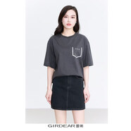 哥弟（GIRDEAR）女裝上衣新款夏裝時(shí)尚百搭寬松衣服印花短袖T恤衫1300902  太空灰 都市灰 S 2碼 
