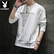 花花公子（PLAYBOY）秋夏季男士純棉2025新款長(zhǎng)袖t恤秋衣體恤內(nèi)襯打底衫高中初中學(xué)生 5009白色 M