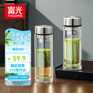 富光玻璃杯雙層帶茶隔大容量水杯 高檔商務(wù)泡茶杯 高硼硅杯子500ml
