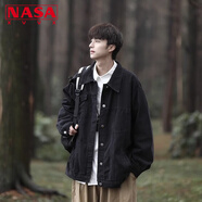NASA XVVX牛仔外套男春秋冬季潮流ins美式復(fù)古翻領(lǐng)工裝休閑寬松夾克男衣服 黑色-常規(guī) XL