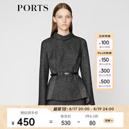 PORTS寶姿 秋冬新品女裝簡(jiǎn)約半高領(lǐng)針織上衣LA9N025GCF005 黑色格子 XS (2)