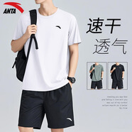 安踏（ANTA）運(yùn)動(dòng)套裝男女情侶夏季透氣休閑短袖短褲兩件套寬松男士健身籃球褲 -1純凈白【男女同款】 L/175 適合120-140斤