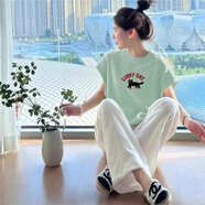 妃麗慕尚（FEILIMUSHANG）2025年夏季新款韓版正肩卡通短袖T恤女青檸綠網(wǎng)紅寬松小飛袖上衣 1977-358薄荷綠 XL 建議145斤以內(nèi)