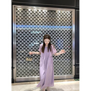 紫淑夏季純色短袖連衣裙寬松壓褶大擺長裙休閑氣質女款 紫色 S