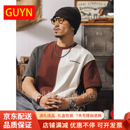 GUYN拼接撞色設(shè)計短袖男夏季2025新款美式復(fù)古250g重磅T恤男純棉上衣 M 100-120斤