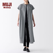 無(wú)印良品（MUJI）女式 強(qiáng)捻  法國(guó)袖連衣裙 長(zhǎng)款 裙子 BCL53A3S 黑色格紋 XXL(170/96A)