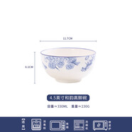 ARST雅誠德花鳥和鳴藍(lán)色陶瓷餐具套裝家用中式碗碟套裝釉下彩工藝餐具套裝 4.5英寸和韻高腳碗