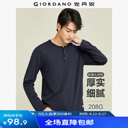 佐丹奴T恤男裝新款純色休閑亨利衫加厚純棉磨毛長袖t恤男01022803 66標志海軍藍色 L