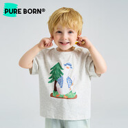 博睿恩（Pureborn）博睿恩男女寶寶T恤夏新品嬰幼兒童可愛大鵝純棉透氣短袖 淺花灰色 100