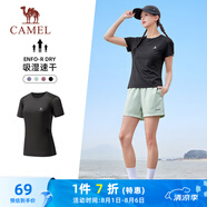 駱駝（CAMEL）速干運(yùn)動(dòng)T恤女跑步健身彈力短袖上衣 J25BA0L6031 幻影黑 XL