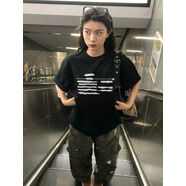 吉閑 100%純棉2025夏季重磅甜酷設計感字母短袖T恤男女百搭休閑潮上衣 黑色 M