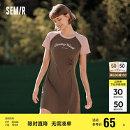 森馬連衣裙女插肩袖修身收腰夏季字母開(kāi)叉短裙運(yùn)動(dòng)風(fēng)109324114025