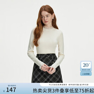 范思藍(lán)恩【可機(jī)洗】蕾絲花邊修身針織打底衫女秋冬2024新款14088 月光白 S