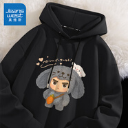 真維斯（Jeanswest）寬松衛(wèi)衣男2025新款春秋青少年港風連帽外套胖子大碼潮牌帶帽男裝 【春秋款】黑色(大毛絨男友) 5XL (建議230斤-260斤左右)