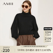 AMII冬新款時尚慵懶半高領(lǐng)寬松高級感超好看毛衣女燈籠袖上衣 黑色 160/84A/M（建議拍小一碼）