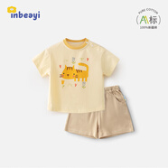 嬰蓓依（YINBEEYI）嬰幼兒夏季短袖短褲套裝男童T恤五分褲女寶寶奶咖風(fēng)外出服套裝 花叢咪咪短袖+淺卡其短褲 80