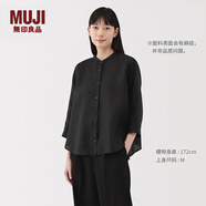 無印良品（MUJI）女式 漢麻水洗七分袖罩衫女士襯衫襯衣內(nèi)搭女裝夏季上衣BC2N4A5S 黑色 M (160/84A)