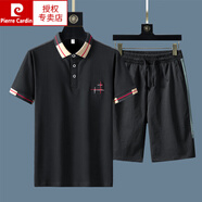 皮爾卡丹高檔品牌純棉無(wú)痕套裝夏季男士短袖t恤中青年P(guān)OLO衫翻領(lǐng)上衣兩件 短褲套裝-188+236黑色 M 85-95斤