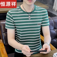恒源祥短袖T恤男士夏季新款條紋撞色上衣潮流休閑圓領(lǐng)體恤衫 hyx-3616條紋短袖T恤綠色 L (體重120-140斤)