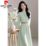 皮爾卡丹春夏季高端精致韓版女神范感法式風(fēng)情萬(wàn)種淺綠色長(cháng)款連衣裙子 淺綠色連衣裙 【+腰帶】 M 100斤內