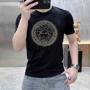VERSACE JEANS COURTURE范家F思哲VERSACE春夏季歐洲站潮流夏季燙鉆亮鉆新款透氣半袖上衣 8號黑色 8號黑色 M 建議100-120斤