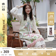 兩三事梵高針織毛衣裙女2025春季款無袖背心裙v領(lǐng)連衣裙 夢(mèng)中花園 綠色 S