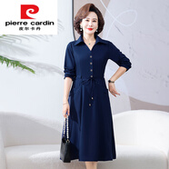 皮爾卡丹（PIERRE CARDIN）女士長(cháng)袖連衣裙2025新款高級感媽媽秋裝薄款氣質(zhì)顯瘦遮肚長(cháng)裙 藏青色 818長(cháng)袖連衣裙 XL (建議90-105斤)