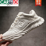 卡帝樂鱷魚（CARTELO）2025夏季新款男鞋歐洲站真皮韓版潮牌透氣小白鞋男運動跑步老爹鞋 白色 38 標準皮鞋碼