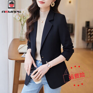 AEMAPE黑色短款西裝外套女小個(gè)子2025春秋新款收腰顯瘦炸街休閑上衣西服 黑色西裝 常規 S 88斤內