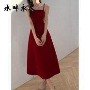 水畔衣人高檔2025春秋新款柔美優(yōu)雅顯瘦紅色年會生日禮服收腰吊帶連衣裙 連衣裙 S 建議87-98斤