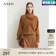 AMII2025冬新款奢柔溫暖交疊高領(lǐng)仿貂絨蝙蝠袖毛衣女寬松藏肉上衣 焦糖色 165/88A/L